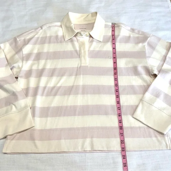 Everlane Purple / White Stripe Organic Cotton Long Sleeve Rugby Polo Size Large - Picture 7 of 10